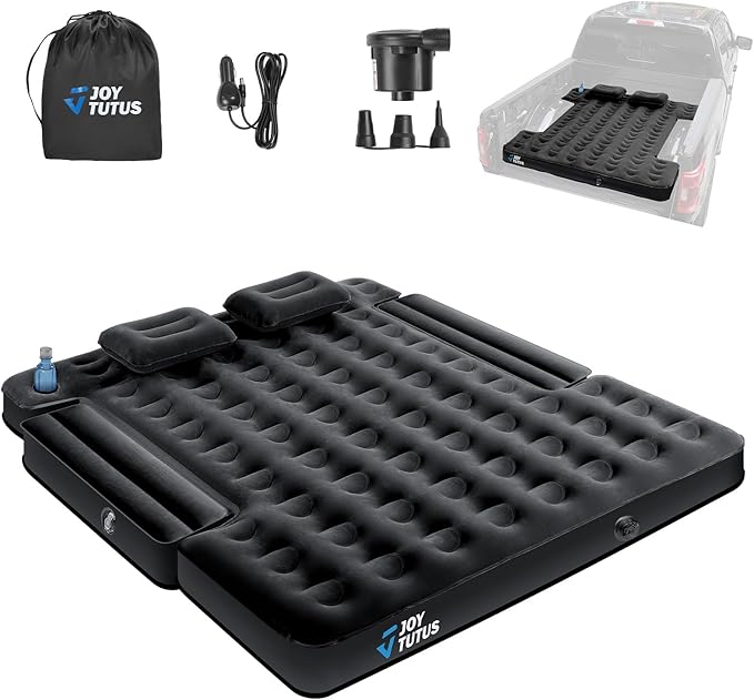 JOYTUTUS Truck Bed Air Mattress for 6.0-6.3Ft, Compact Regular Truck Beds,Anti-Leakage, with Air Pump&2 Pillows, Inflatable Pickup Mattress,Compatible with Tacoma&Ranger&Frontier,Black