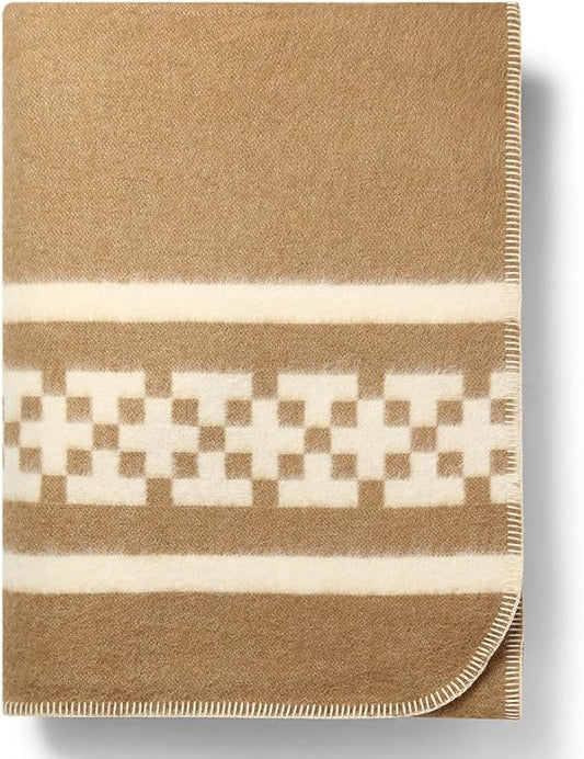 Inca Wall - Thick Alpaca Wool Blanket Heavyweight Camping Outdoors Indoors Soft Peru Queen Size New Ethnic Design (Soft Camel/Ivory, Queen Size)