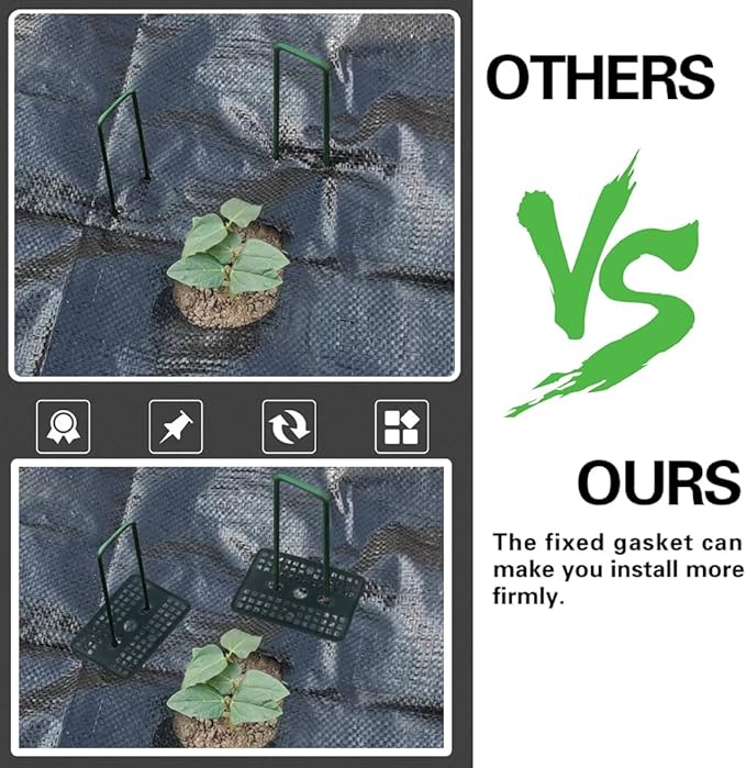 Bakulyor 50 Pcs Green Artificial Turf Stakes Anchor + 50 Pcs Buffer Washer, 6 Inch 11 Gauge Landscape Staples, Galvanized Lawn Spikes, Heavy Duty Yard Ground Pin for Grass Weed Barrier Sod Fabric