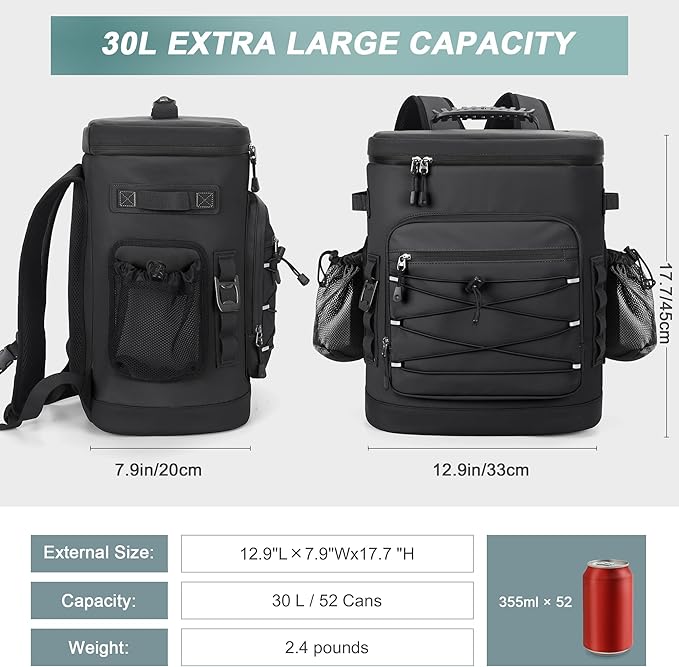 Large 52cans Cooler Backpack, Insulated, Waterproof, Leak Proof, 30L Large Capacity