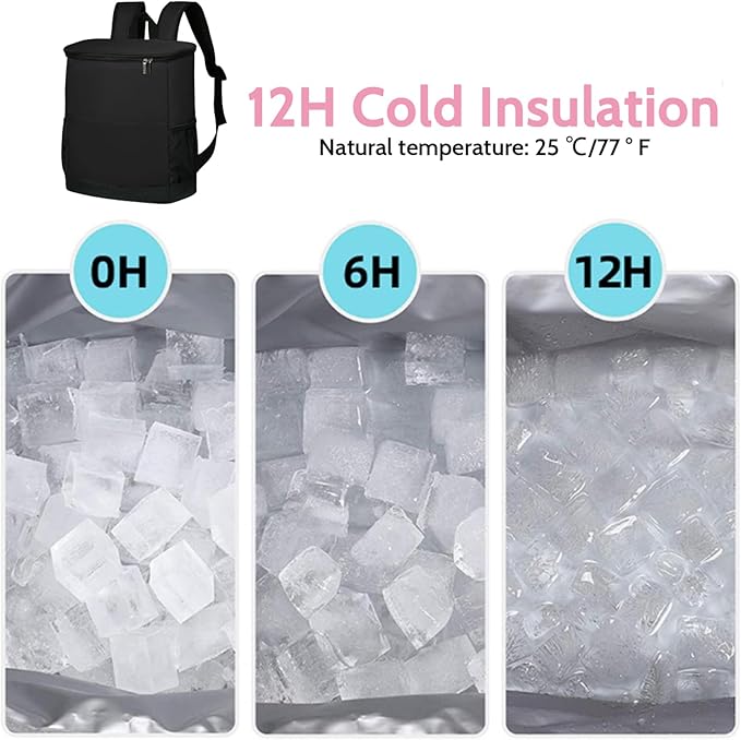 Cooler Backpack Backpack Cooler Large Capacity Cooler Bags Insulated Waterproof ＆ Leakproof Beach Cooler Bag with Side ＆ Front Pocket Cool Bag Rucksack for Camping Beach Hiking Fishing Black