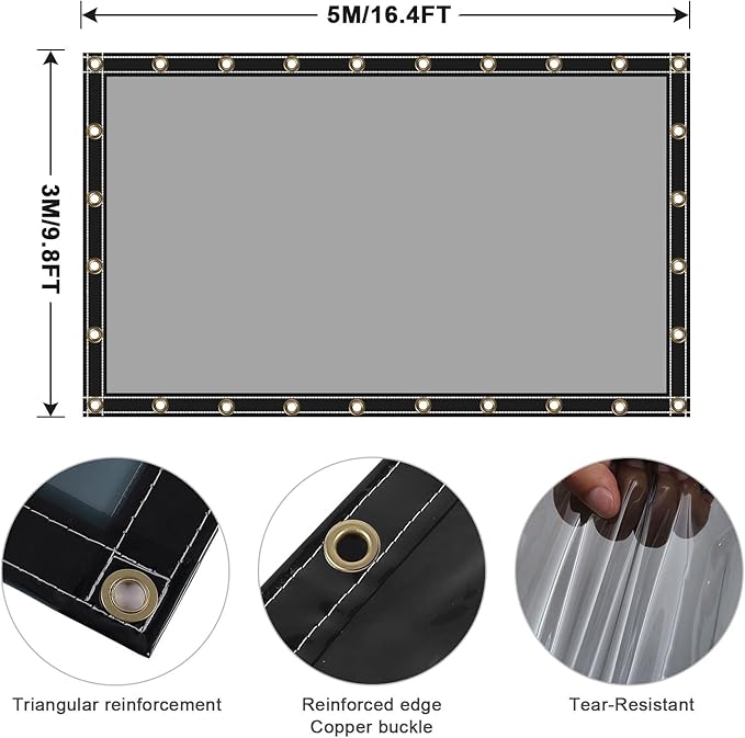 Clear Tarps Heavy Duty UV Protection, Translucent Sun Shade PVC Vinyl Tarpaulin with Grommets, Ropes, Reinforced Edge, Waterproof, Tear-Resistant for Greenhouse, Patio, Garden, Porch, Pavilion