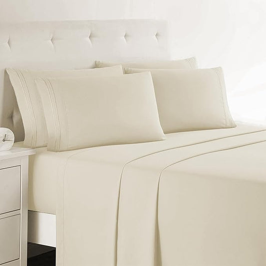 Clara Clark King Sheets, 6 Piece Set - Hotel Luxury Sheets for King Size Bed, Super Soft Bedding Set, King Size, Beige Cream