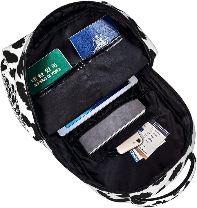 Men Women Polyester Leopard Cheetah Black White Daypack Big Capacity Shoulder Bag With Smooth Zippers for Hiking Work Walking Cycling