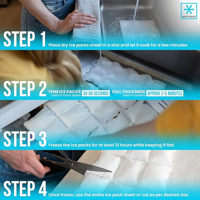 Nice Packs Reusable Dry Ice Packs for Coolers, Lunch Boxes, Frozen Food Shipping - Flexible and Long Lasting (5 Extra Large Sheets)