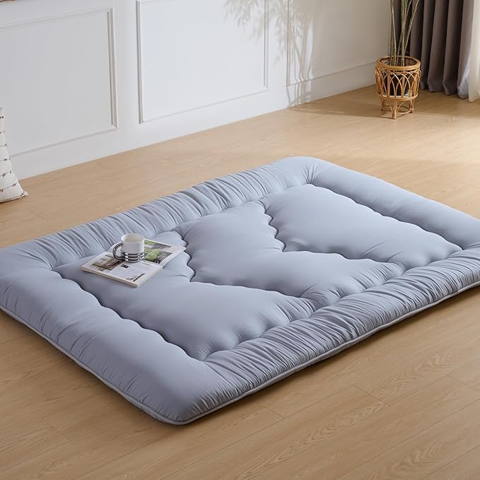 Japanese Floor Mattress, 3.5" Thicken Futon Mattress Tatami Mat, High Density Foam Support for Adult Kids Sleep, Portable Futon Sofa Bed for Camping, Pet Mat, Full 80"x 54"（Silver Gray）