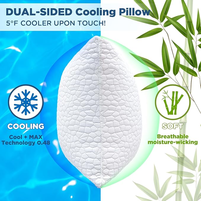 Cooling Pillows King Size Set of 2 Pack Shredded Memory Foam Pillows for Sleeping, Adjustable Cool Bed Pillow for Side Back Stomach Sleepers, Luxury Gel Neck Pillow for Neck and Shoulder Pain Relief