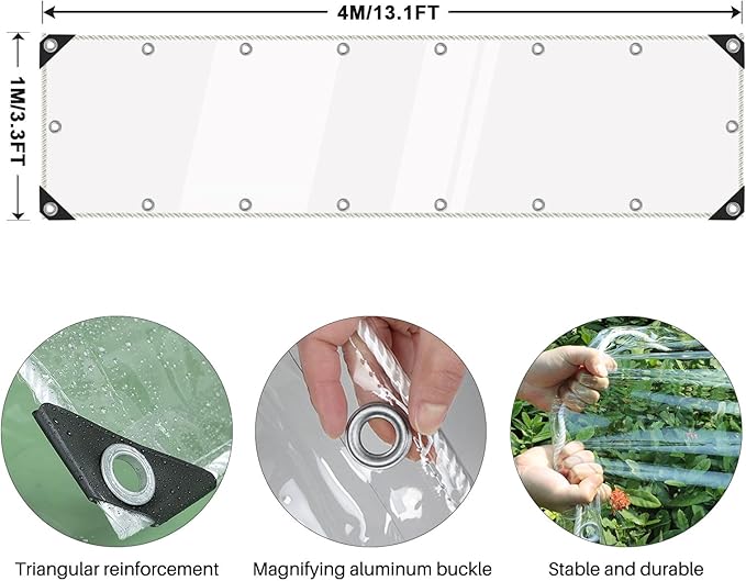 Clear Tarps Heavy Duty Waterproof, Transparent PVC Vinyl Tarpaulin with Grommets, Ropes, Reinforced Edge, Tear-Resistant, Anti-UV for Greenhouse, Patio, Garden, Porch, Pavilion, Outdoor
