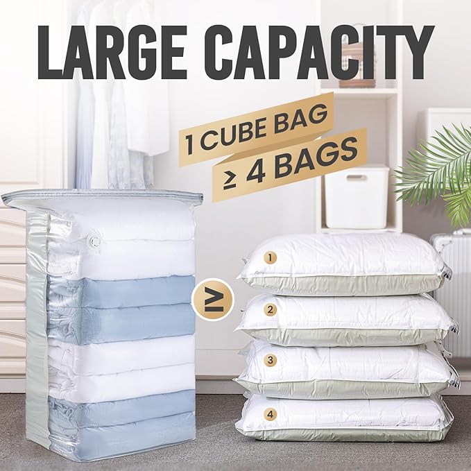 TAILI 6 Pack Vacuum Storage Bags, Jumbo Cube (31x40x15 Inch), Extra Large Vacuum Seal Bags for Clothing, Comforters, Blankets, Pillow, Bedding, Closet Organization Space Saving, Cream