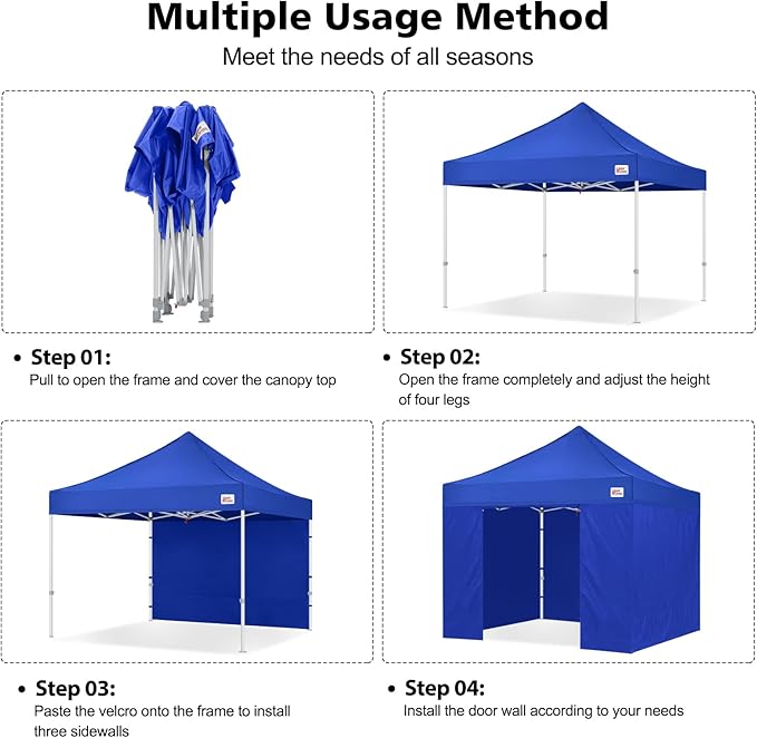 MASTERCANOPY 10x10 Premium Heavy Duty Pop Up Commercial Instant Canopy with Sidewalls(10x10 Blue)