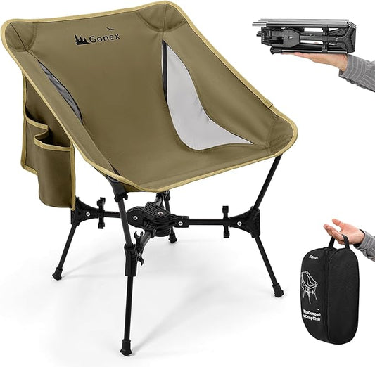 Gonex Portable Camping Chair, The 5th Gen Ultralight Compact Backpacking Foldable Lightweight Folding Chair for Outdoor Camp Hiking Beach Picnic Concert, Supports 330lbs (Khaki,1PCS)