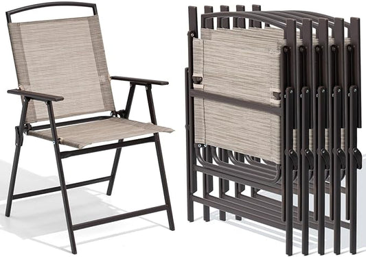 Crestlive Products Patio Folding Chairs Set of 6, Outdoor Folding Chairs with Durable Rust-Resistant Frame and Breathable Textilene Material for Outside, Beige