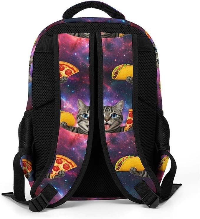 Business Anti Theft Laptop Backpack Galaxy Space Kitten Cat Eat Taco Pizza, Waterproof Travel Computer Bag with Laptop Compartment Gifts for Men Women