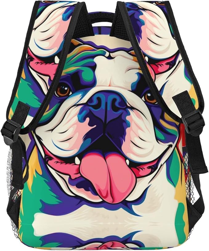 Rucksack Multipurpose Anti-Theft Big Capacity Shoulder Bag, Colorful Pit Bull Dog Art Travel Hiking Camping Rucksack With Side Pockets