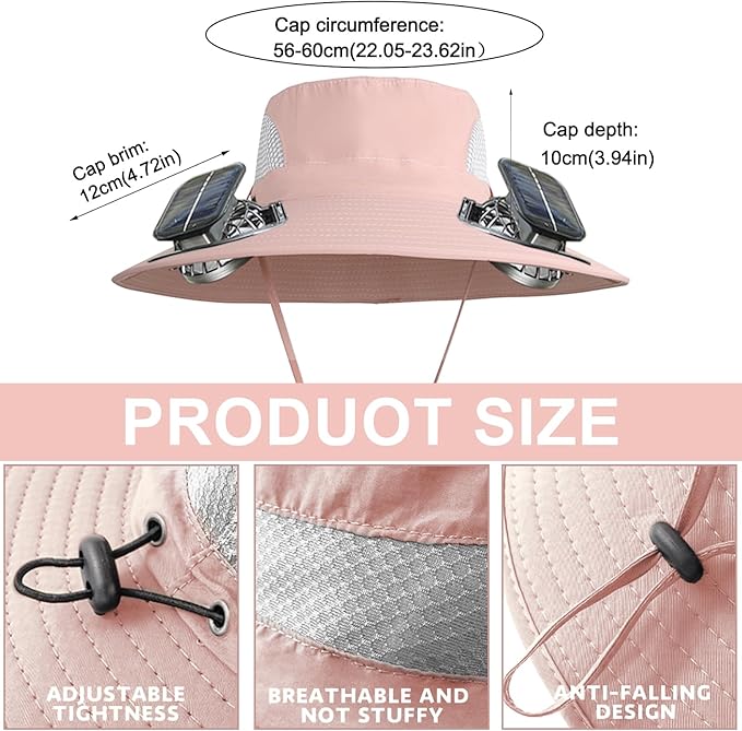 Outdoor Wide Brim Sun Hat with 2 Solar Powered Fan, Bucket Hat for Men Women, Fishing, Gardening & Beach Hat for Men