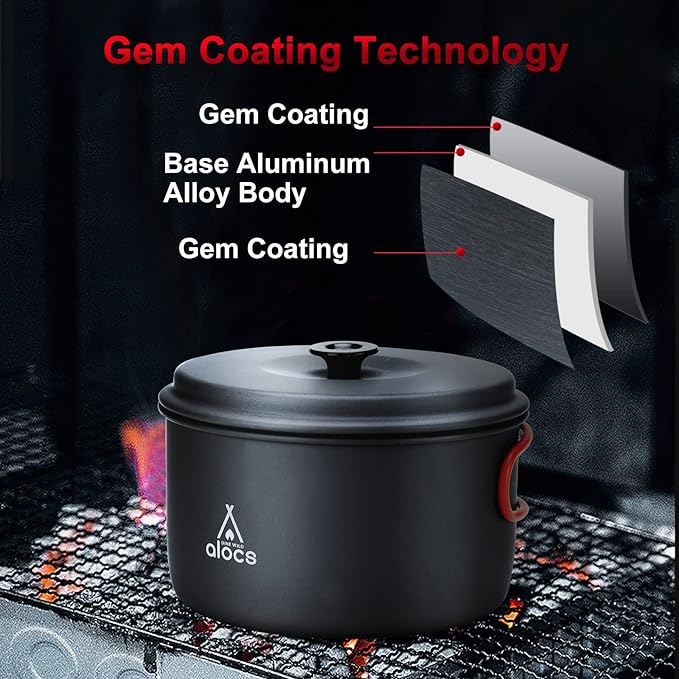 Alocs Camping Cookware Set Camping Gear, Compact Camping Pots and Pans Set, Durable Hard Alumina Camping Cooking Set for Outdoor Backpacking Camping Hiking Picnic, Included Mesh Carry Bag