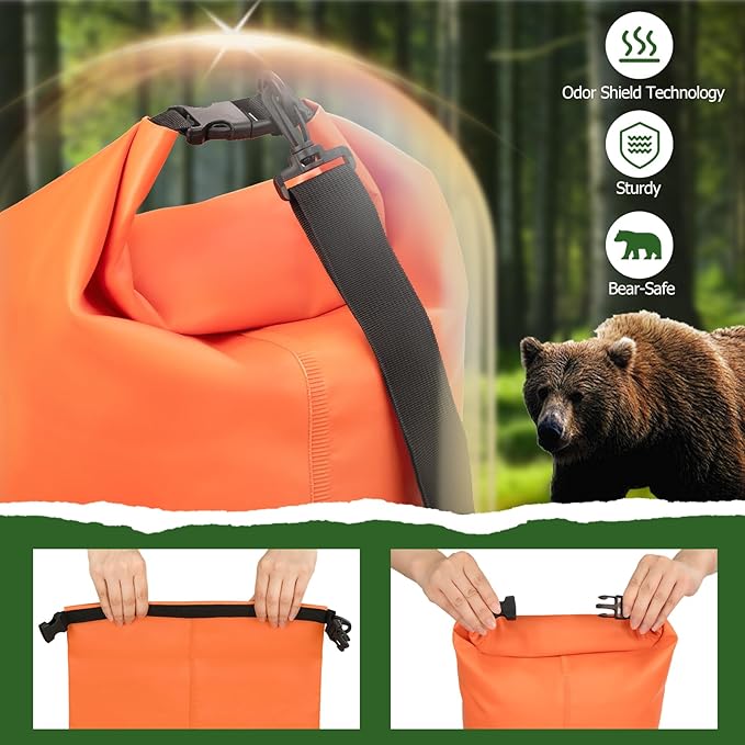 Bear Bag Hanging System - 15L Heavy Duty Waterproof Bear Proof Food Storage Kit with Rock Sack 2 Ropes 2 Safety Clips 1 Straps for Hiking, Camping & Backpackin