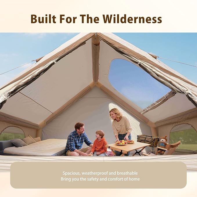 Inflatable Tents for Camping, Easy to Install Blow Up Tent with Air Pump, Waterproof and Windproof 300D Oxford Cloth Air Tents with Tear Resistant Mesh Zipper Adult 5-8 Person
