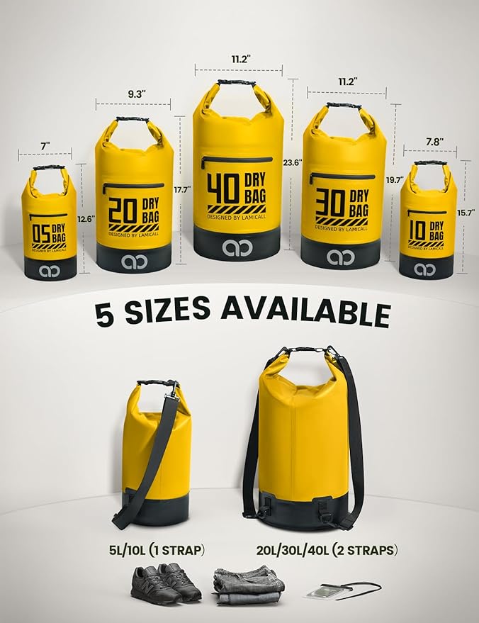 Lamicall Waterproof Dry Bag with Phone Pouch, Floating Roll Top Backpack, 10L, Yellow