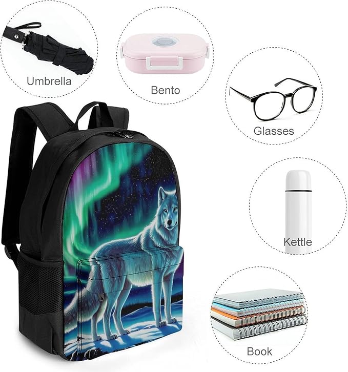 Daypack Polyester Anti-Theft Multipurpose Starry Galaxy Cool Wolf Art Bookbag Big Capacity Gym Outdoor Hiking Backpack With Adjustable Shoulder Straps