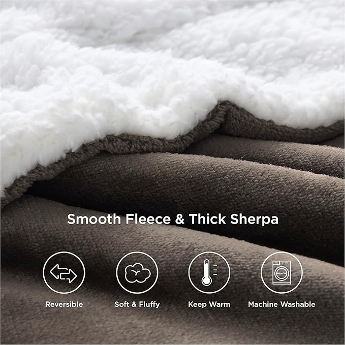 Bedsure GentleSoft Sherpa Fleece Throw Blanket Twin Size for Couch - Thick and Warm, Soft Fuzzy Plush Twin Blanket for Winter, Brown, 60x80 Inches