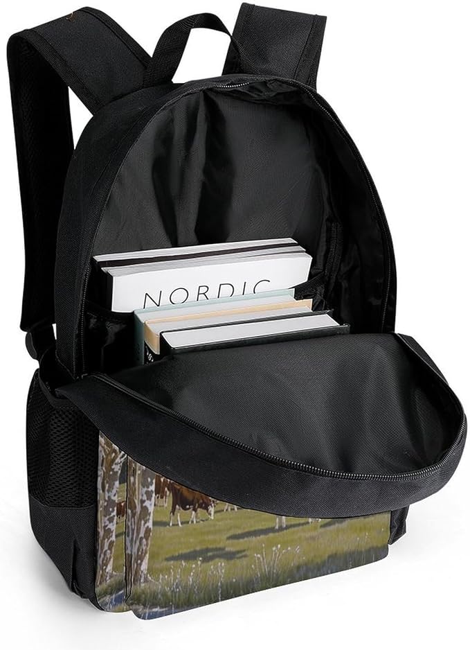 Men Women Lightweight Animal Herefords Cattle Party Daypack Bookbag Big Capacity Carry On Bag With Side Pockets for Camping Travel Bicycle