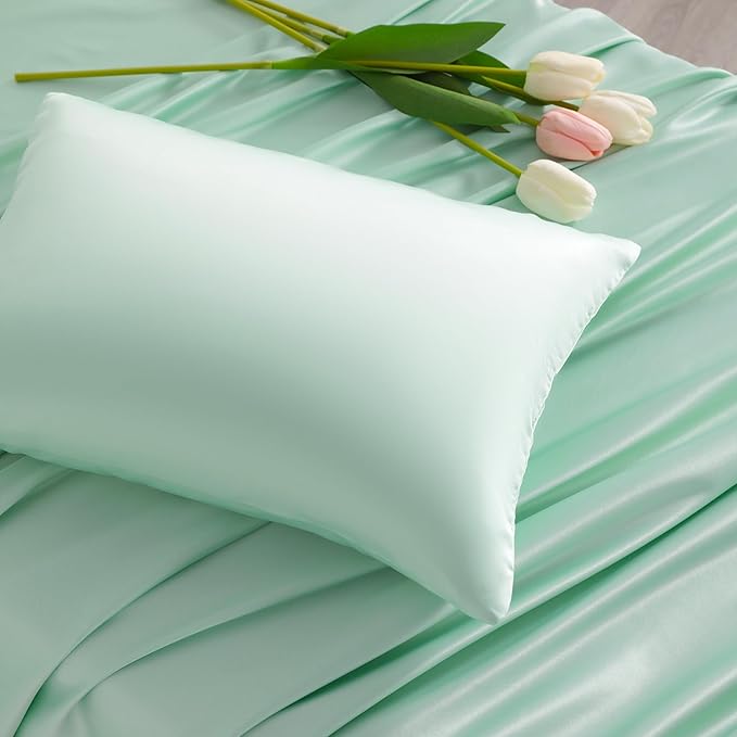 NTBAY Zippered Silk Satin Toddler Pillowcases - 2 Pack Hidden Zipper 13x18 Pillowcases - Luxury and Silky Baby Travel Pillow Covers, Cyan