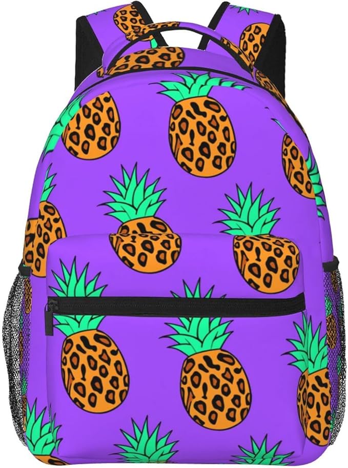 Lightweight Rucksacks for Camping Picnic Walking Cycling, Large Capacity Multipurpose Anti-Theft Carry On Bag, Leopard Pineapple Purple Pattern Travel Hiking Camping Rucksack