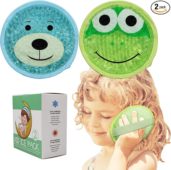 Large Kids Boo Boo Ice Pack,2 Packs Cute Heat Cold Gel Beads Packs for Kid's Fever,Pain Relief,Wisdom Teeth,First Aid and Neck, Head, Arms, Legs Injuries.