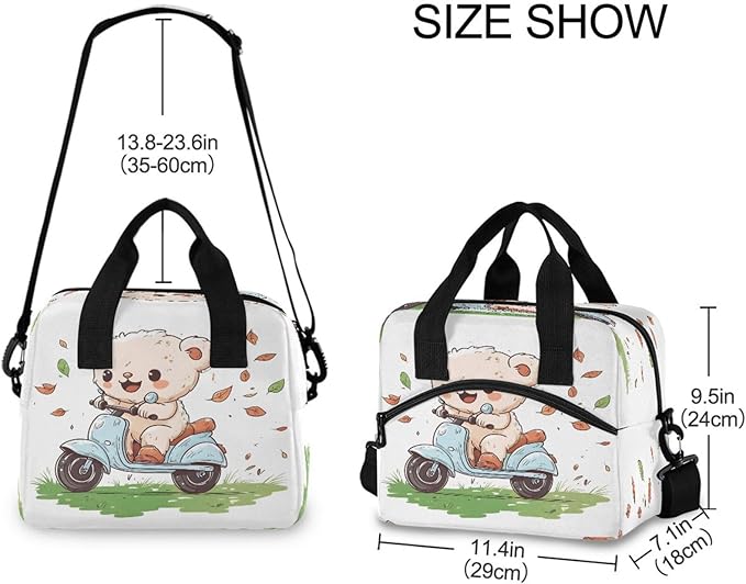 ALAZA White Bear Electric Car Lunch Box for Men Women Adults Insulated Lunch Bag Cooler Bag with Adjustable Shoulder Strap for Work Picnic Travel
