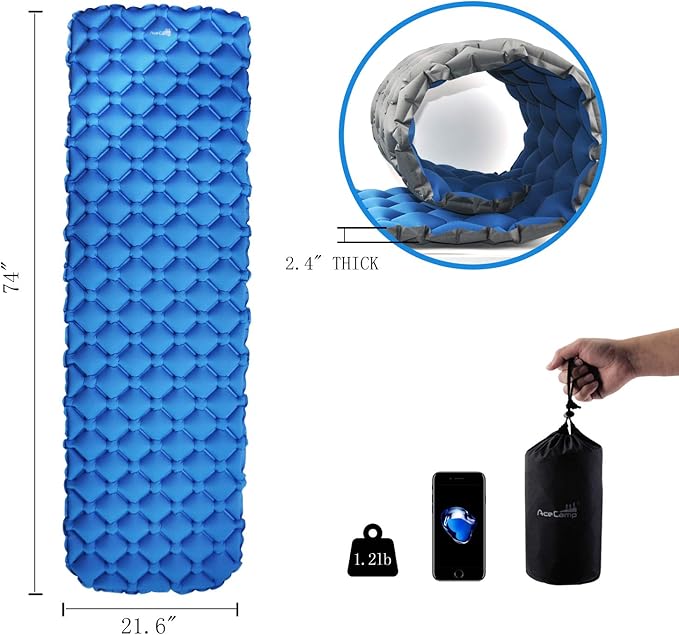 AceCamp 2 in 1 Sleeping Pad,Ultralight Camping Sleeping Pad Inflatable Camp Pad with Travel Pillow for Backpacking and Hiking