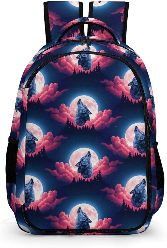 Laptop Backpack Wolf Howling Sky Moon, Work Backpack with Breathable Shoulder Straps for Office Commute