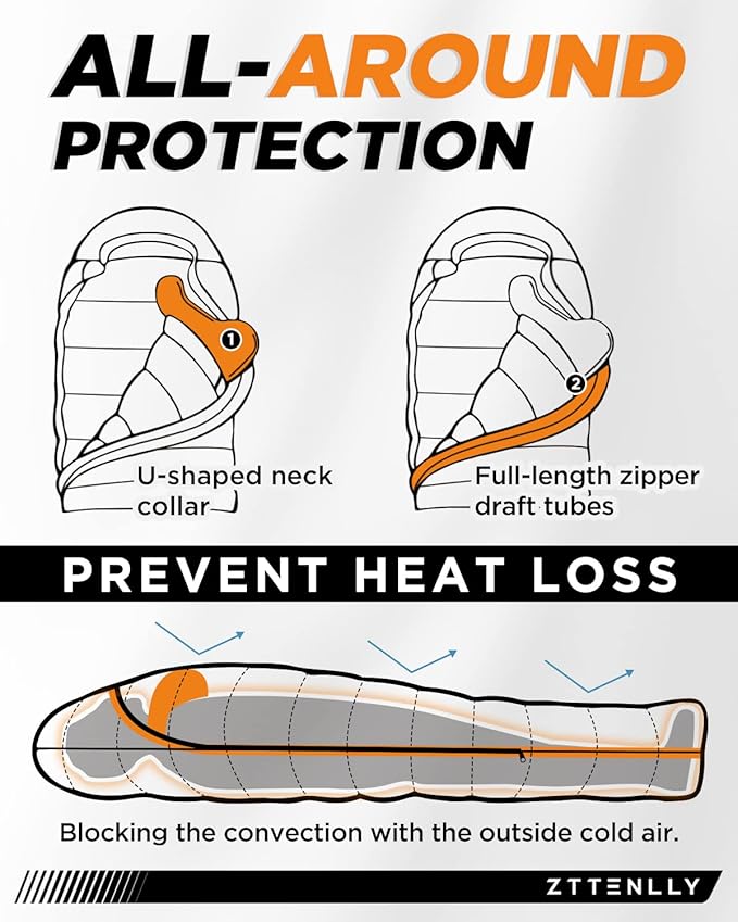 Down Sleeping Bag for Adults - Lightweight and Compact for Backpacking, Camping and Hiking - 550/600 FP, 0/20/30 Degree and 4-Season Sleeping Bag for Cold Weather