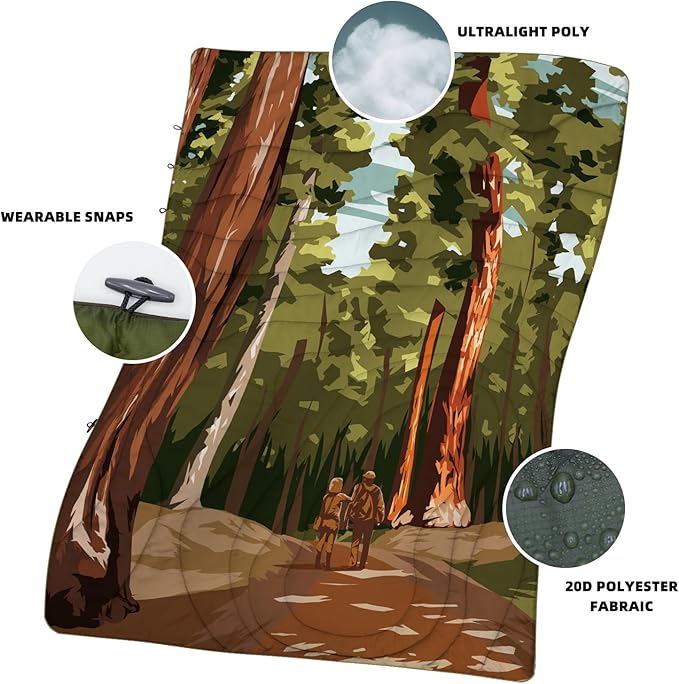 Camping Blanket Puffy - Outdoor Stadium Blanket Wearable, Lightweight, Packable, Machine Washable Camping Quilt for Traveling, Picnic, Beach, Party