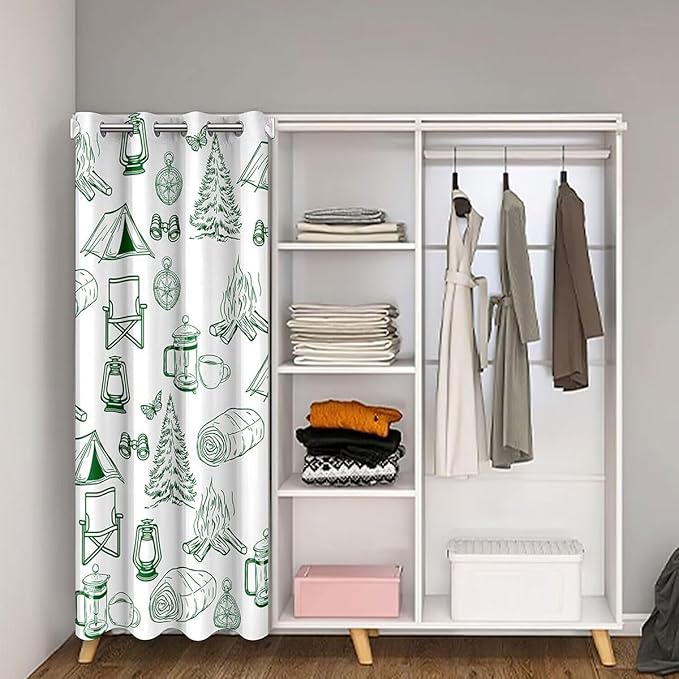 Happy Camping Doorway Curtains Privacy Green Lantern Campfire Cabin Decor Blackout Curtain Camping Accessories Wild Adventure Closet Door Curtain Rustic Farmhouse Style Room Divider Drape 34"W x 80"L