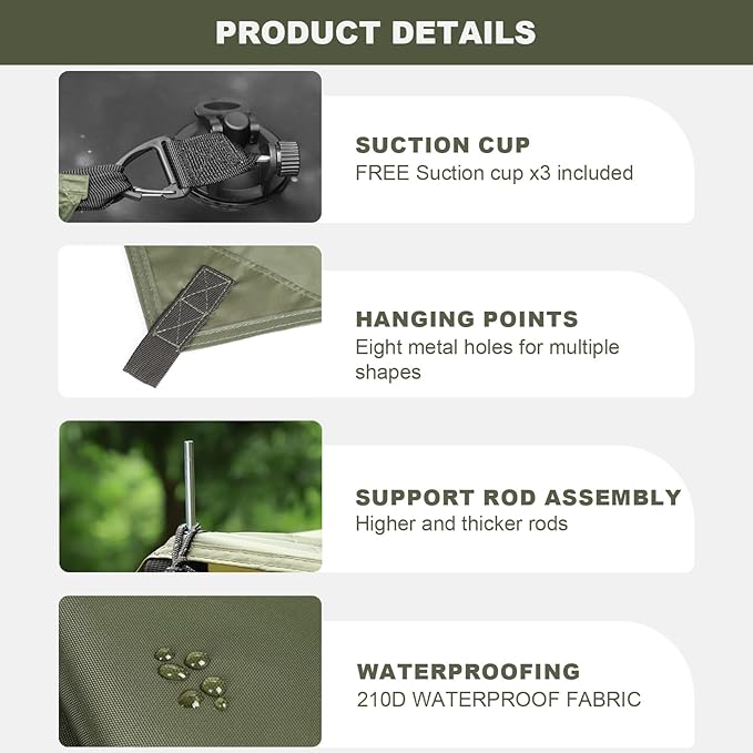 Portable Car Awning for SUV, Vehicle Awning for Camping Van Truck, Needn't Roof Rack Hardwares Waterproof UV50+ Army Green 10 x 6.56 ft