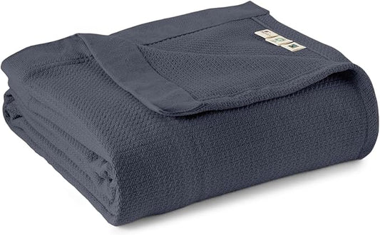 100% Organic Cotton Blanket - GOTS & Fairtrade Certified Organic Cotton Throw Blanket for Bed with Soft Warm & Breathable Single Knit Weave - Great as Bedspread or Coverlet (Mineral, Full/Queen)