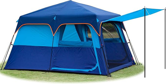 KTT Extra Large Tent 6-10-12-14 Person(A),Family Cabin Tents,2 Rooms,3 Doors and 3 Windows with Mesh,Straight Wall,Waterproof,Double Layer,Big Tent for Outdoor,Picnic,Camping,Family Gathering