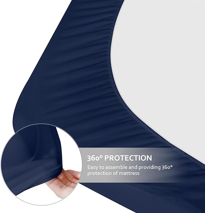 Cot Sheets 31" x 75"(Sheet Only), Cot Fitted Sheet Ultra Soft and Breathable Snug Fit for Narrow Twin Mattress/RVs Bunk/Guest Beds/Army Cots/Trifold Mattress/Travel Size Mattress Navy