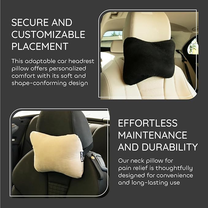 Wear Sierra Car Neck Pillow for Driving Comfort - Soft Microfiber Headrest Cushion with Elastic Strap for Pain Relief and Neck Support - Universal Travel Pillow for Car Seat or SUV