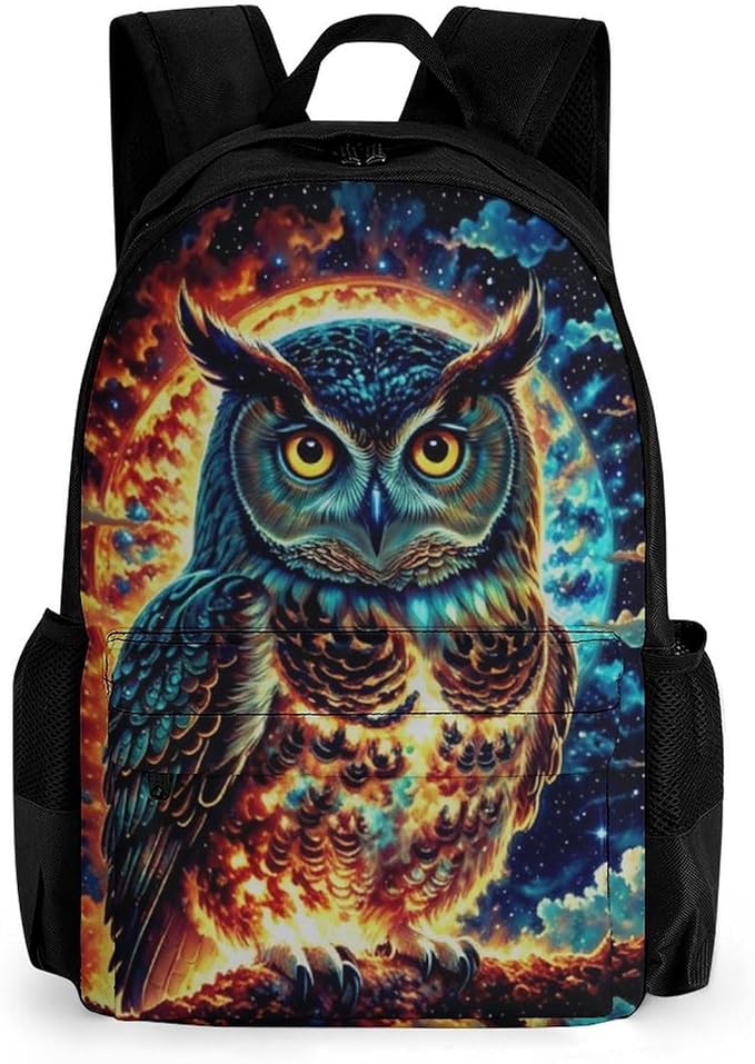 Lightweight Daypack Backpack for Sports Travel Running, Large Capacity Multipurpose Anti-Theft Bookbag, Galaxy Nighthawk Owl Laptop Backpack Daypack