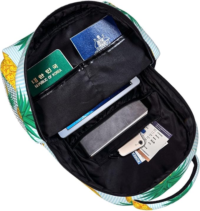 Daypack Backpack Polyester Anti-Theft Multipurpose Pineapple Pattern Bookbag Big Capacity Travel Hiking Camping Rucksack With Smooth Zippers