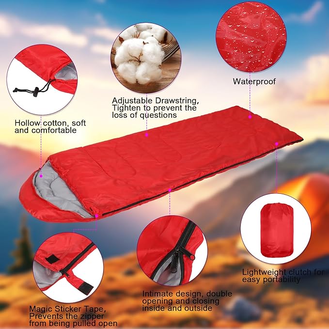 VitalCozy 24 Pcs Sleeping Bags for Adults Bulk Lightweight Waterproof Backpacking Camping Sleeping Bag with Compression Sack, Portable Compact for Winter Hiking Outdoor Camping Essential