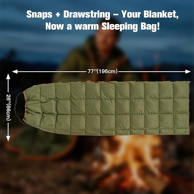 Down Camping Blanket - Lightweight Packable Warm Puffy Travel Quilt with Footbox, Waterproof Outdoor Blankets for Hiking, Travel, Hammock & Stadium Down Quilt, Olive, 1lb 1oz / 77''*52''