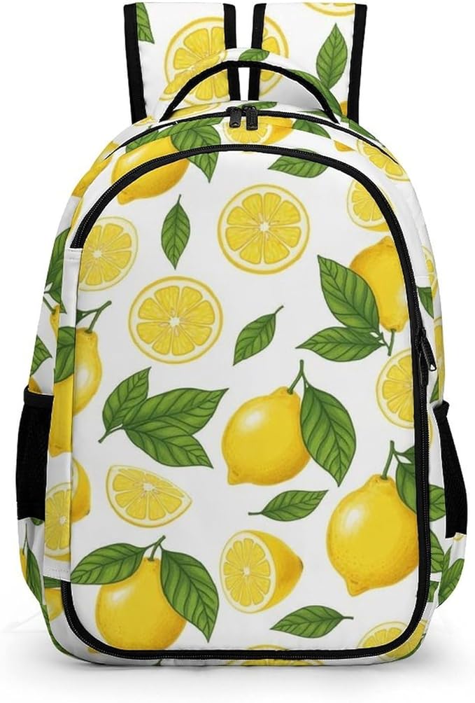 Casual Lightweight Laptop Backpack Yellow Lemon, Cute Travel Daypack with Tumbler Holder for College Nurse Teacher Work Commute