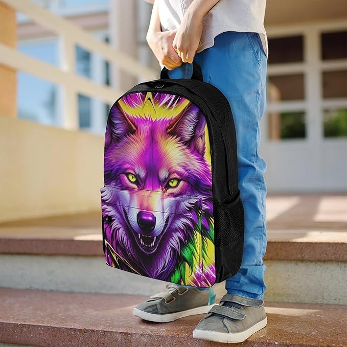 Supdreamc Backpack Anti-Theft Multipurpose Large Capacity Carry On Bag, Cool Red And Yellow Light Wolf Art Camping Outdoor Backpack With Side Pockets