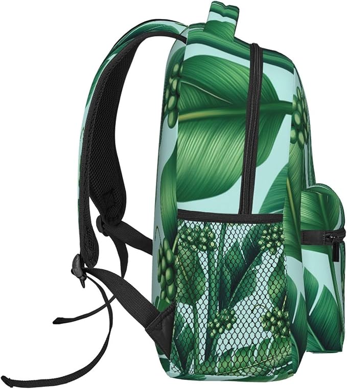 Men Women Polyester Banana Tree Leaves Casual Daypack Large Capacity Carry On Bag With Adjustable Shoulder Straps for Camping Work Running
