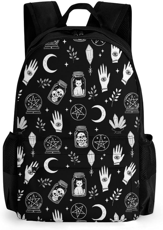 Rucksack Polyester Anti-Theft Multipurpose Black Cat Moon Gothic Skull Raven Carry On Bag Large Capacity Travel and Sport Backpack Rucksack With Smooth Zippers