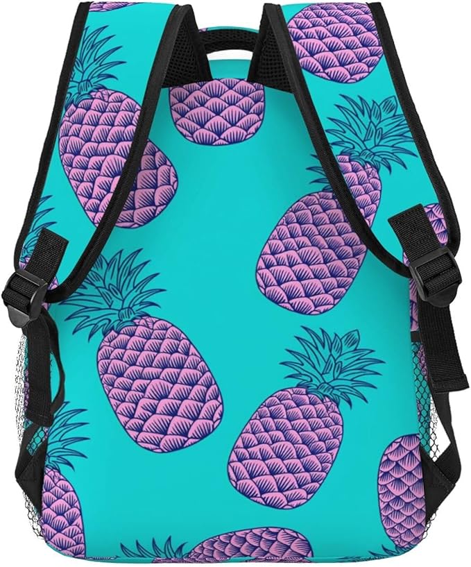 Daypack Backpack Anti-Theft Multipurpose Large Capacity Carry On Bag, Purple Pineapple Pattern Traveling Camping Backpack With Side Pockets