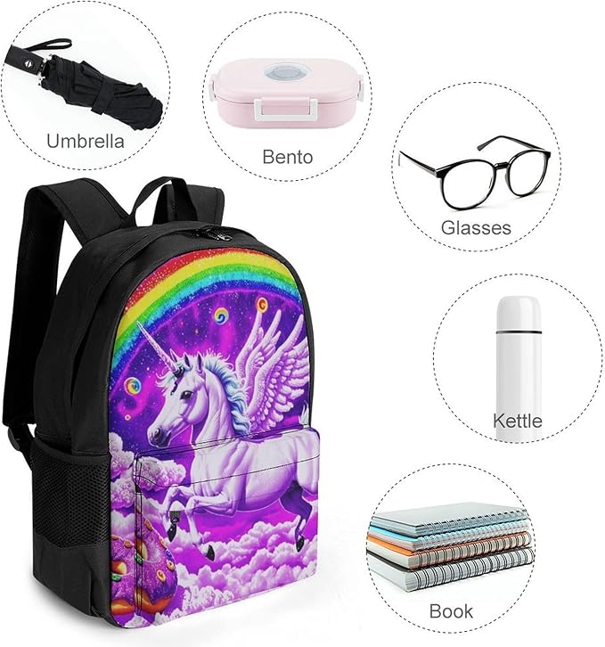 Supdreamc Daypack Bookbag Multipurpose Anti-Theft Big Capacity Carry On Bag, Rainbow Unicorn Random Space Galaxy Donuts Travel Hiking Camping Rucksack With Padded Straps